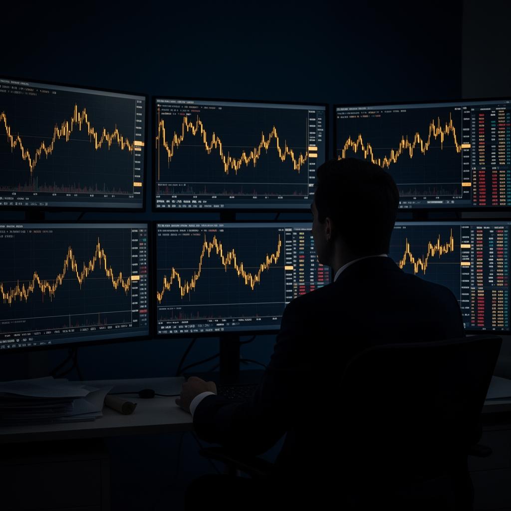 Trader analyzing financial market charts